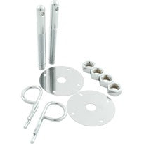 Hood Pin, 1/2 in OD x 4 in Long, 2-1/2 in OD Scuff Plates, Hairpin Clips, Hardware Included, Steel, Chrome, Kit